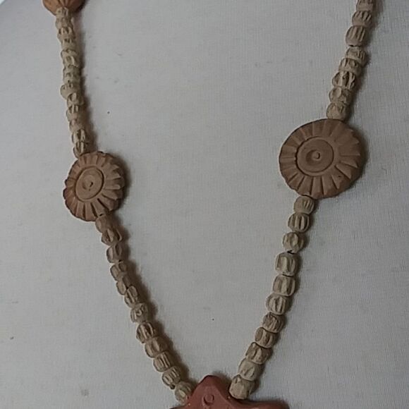 Terra Cotta Clay Sun Festival Style Necklace w/ Seeds and Sea Shells Boho - Picture 3 of 6
